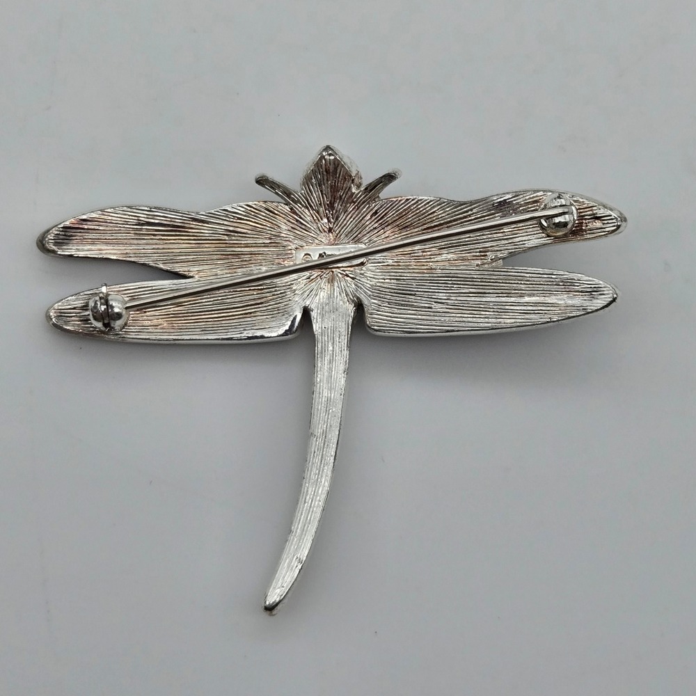 Monet Dragonfly Brooch Pin Green Blue Enamel Silver Tone Vintage Signed - Picture 8 of 10